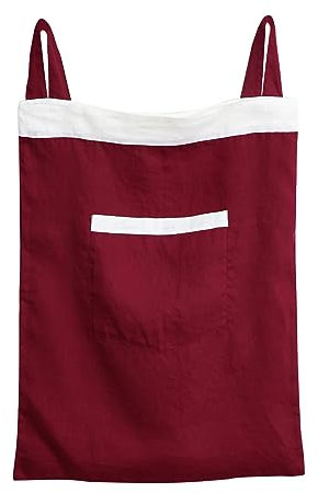 HSOFTIFY 100% Linen Door Hanging Laundry Hamper, Hanging Laundry Bag (20x27Inch) with Front Pocket, Best Choice for Space Saving Over the Door Laundry Hamper, Laundry Hamper Hanging, Red