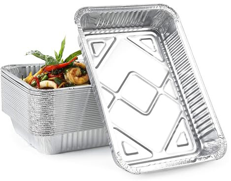 MATANA 50 Heavy-Duty Aluminium Foil Trays - 31×21cm (2000ml) - Roasting & Baking Pans, Baking Tins for Cooking, Meal Prep, Catering & BBQ - Disposable or Reusable Food Containers, Oven & Freezer Safe