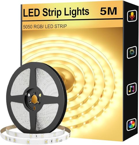 FUPT Ruban LED Bande lumineuse LED de couleur chaude 3200K, luminosité réglable, CRI90 + Adaptée A La Décoration De La Maison, De La Cuisine, Du Miroir (5M)