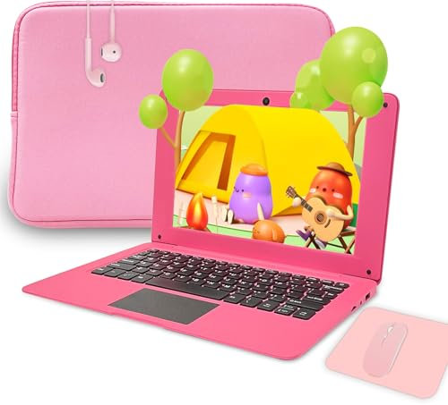 aichiw Mini Ordenador Portátil 10.1 Pulgadas, Ordenador Portátil con CPU Intel 2GB RAM 64GB eMMC, Windows 10, Accesorios de Ordenador Gratis (Rosa-Teclado Inglés)