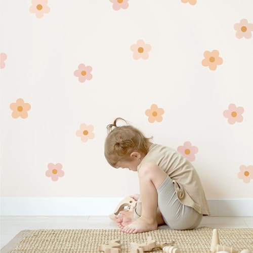 Klebekerlchen® | Wandtattoo Kinderzimmer Mädchen & Junge, Wandsticker selbstklebend, wiederverwendbare & rückstandsfreie Kinderzimmer Deko - Wandtattoo Gänseblümchen Sticker Boho (Set mit 17 Motiven)