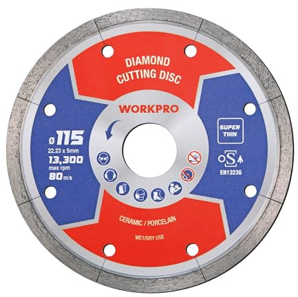 WORKPRO 115mm Super Thin Diamond Cutting Discs, Diamond Saw Blades for Angle Grinder, 115 x 1.2mm Cutting Wheels for Stone, Concrete, Marble, Granite, Brick and Tiles
