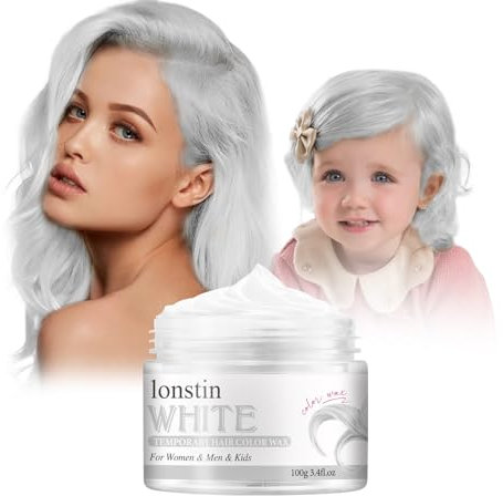 Colores temporales para el cabello lavables, cera para el cabello cera gel hidratante para el cabello natural fiesta para hombres y mujeres papel Navidad de Halloween (Blanco, Blanco)