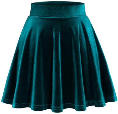 DRESSTELLS Damen Samt Rock Mini Skater Röcke Vielseitige A-Linie Basic Stretch Ausgestellte Casual Faltenrock Turquoise L