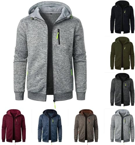 Hoodie Herren Einfarbig Langarm Sweatjacke Mit Reißverschluss Casual Sweatshirt Jacke Zip Up Hoodies Männer Leicht Kapuzenjacke Outdoor Sportjacke Kapuzenpullover Warm Freizeitjacke Übergangsjacke