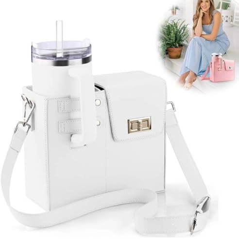 Crossbody Bag with Sports Water Bottle Holder for Women, Outdoor Crossbody Water Cup Storage Bag,Crossbody Cup Holder Bag, Cross Body Cup Holder Bag (White)