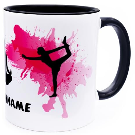 Yoga Tasse mit Namen personalisiert Sport Geschenk Becher Frau Damen Zubehör Accessories Ausrüstung Dekoration Equipment Erwachsene Joga Deko Kaffeetasse Kaffeebecher Teetasse Teebecher Keramik 330ml