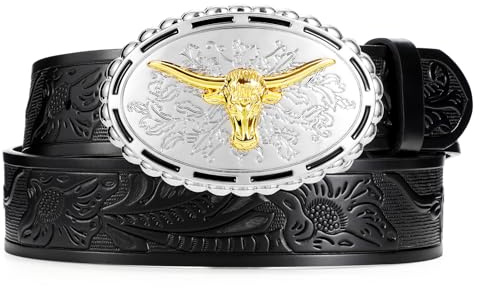 WERFORU Western Leder Schnalle Gürtel für Herren Damen Cowboy Cowgirl Ledergürtel für Jeans Weihnachten Herrengürtel Geschenke