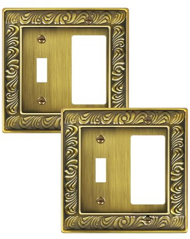 treewell 2er-Pack Kombi-Kippschalter-Abdeckplatte für Lichtschalter, Paisley-Muster, dekorative Wandsteckdosen-Abdeckplatte, antikes Messing, Steckdosenabdeckungen, Metall-Wandschalterplatten und