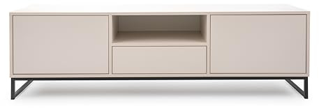 AGMAT-FURNITURE TV-Schrank Genua, Fernsehtisch mit 2 Türen und 1 Schublade, Lowboard in Größe: 160 x 48,5 x 45 cm, Fernsehschrank in Farbe: Creme