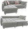 Ecksofa mit ausziehbarer Schlaffunktion 250x190 cm, Wellenunterfederung u. Komfortschaum, Longchair Ottomane links mit Bezug Mikrofaser in Grau, 2 Zierkissen Rosé / 17004