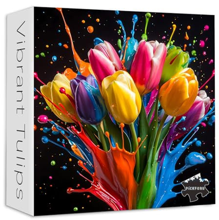 Gradient Tulpen 1000 Teile Puzzle für Erwachsene, PICKFORU Coloful Blumen Kunst Puzzles, hartes herausforderndes Frühlingspflanzenthema als Wanddekoration