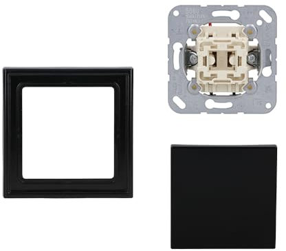 Jung Serie LS Komplett-Set Schwarz: LS981SW Rahmen 1fach + 506U Wippschalter Universal Aus-Wechsel + LS990SW Wippe