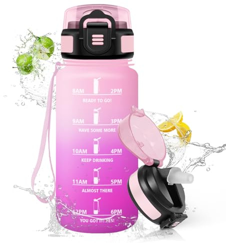 HoneyHolly Gourde Paille, Gourde 500ml, sans BPA & Étanches, Bouteille, Motivation Bouteille d'eau, Avec Marqueur de Temps, Petite Water Bottle pour Gym, Ecole, Cyclisme, Plein Air, Sport