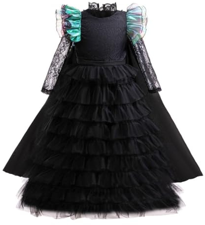 Lito Angels Girls Pink Princess Costume with Cape Gothic Deluxe Black Lace Tulle Dress Ball Gown for Halloween Masquerade Role Play