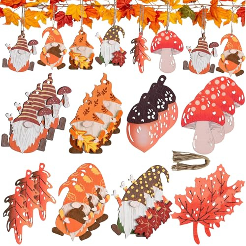 FZYESNO Set di 24 decorazioni autunnali da appendere, in legno, decorazione autunnale per interni ed esterni, decorazione autunnale colorata per finestre da appendere, decorazione autunnale con corda