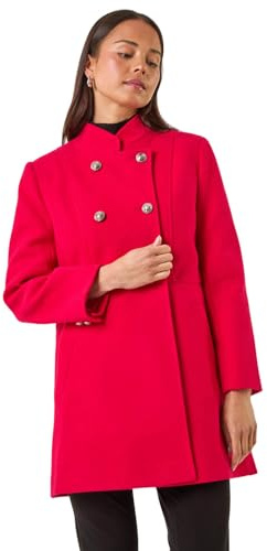 Roman Petite Military Buttoned Coat for Women UK - Ladies Everyday Autumn Winter Stand Collar Comfy Soft Evening Vacation Work Party Night Out