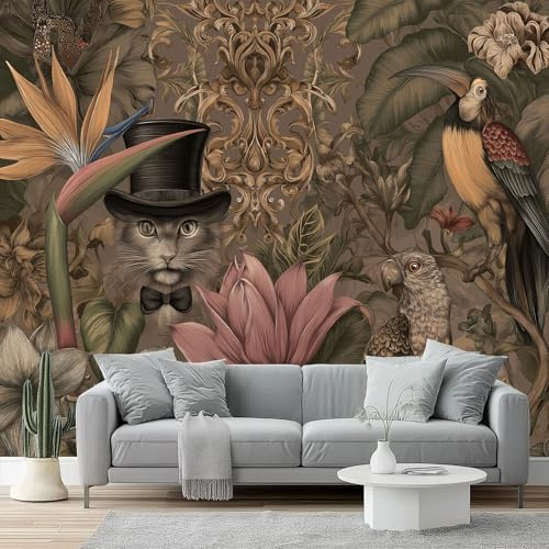 Fototapete Fantasie Dschungeltiere Herrlich Vlies 3D Tapeten Moderne Wandtapete 250 x 175 cm Wohnzimmer Schlafzimmer Braun Grün