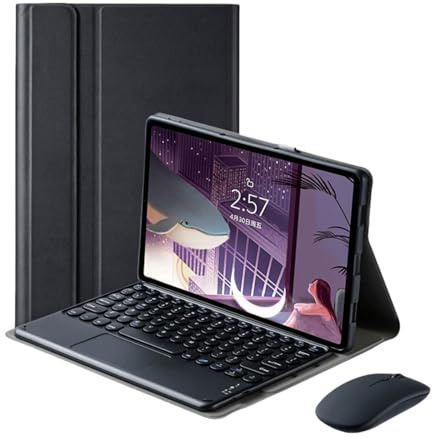 Funda con Teclado para Xiaomi Redmi Pad SE 8,7 Pulgadas 2024 con ratón, Teclas Redondas, trackpad inalámbrico Desmontable y Teclado táctil para Xiaomi Redmi Pad SE 8,7 Pulgadas 2024