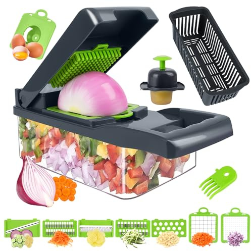 Adiwo Gemüseschneider, 14 Stück Gemüsehobel, Multifunktional Vegetable Chopper, Zwiebelschneider Gurkenhobel Obstschneider Salatschneider Kartoffelschneider Würfelschneider