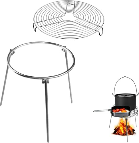 Topfgestell für draußen Lagerfeuerstativ zum Kochen – Lagerfeuer Kochausrüstung Dreibein-Lagerfeuerständer für den Außenbereich Lagerfeuerständer Dreibein-Grillständer aus Edelstahl kompakte (O1-Typ)