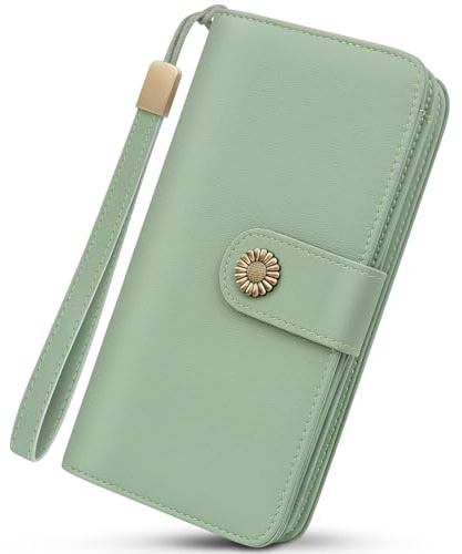 TEUEN Große Geldbörse für Damen aus Veganem Leder mit Mehreren Fächern, Langformat Portemonnaie mit RFID Schutz, Handyfach, Reißverschluss-Münztasche, Geldbeutel für Frauen Elegantes Geschenk