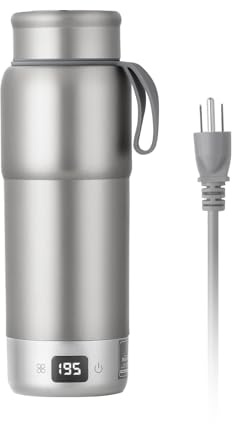ZING TTI Taza de viaje eléctrica de 520 ml, titanio puro de doble capa, gris mate, ajustes ajustables de varias temperaturas, compatible con 100 V-240 V, taza portátil para bebidas calientes