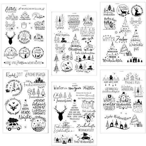 ALLY-MAGIC 6 Rub On Sticker Weihnachten Aufkleber Advent Zahlen Sticker Selbstklebend Rub On Folie Sprüche Schutzengel Frohe Weihnachten Rub Ons Transferaufkleber für Glas Holz Möbel Keramik E23SDHSBT