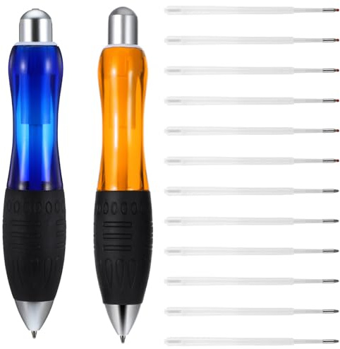 Wanmu 14 Stück Große Dicke Kugelschreiber, Breiter Griff mit Seil, Ergonomischer Stift für Tremor, Arthritis, Parkinson, Behinderung (2 Stifte + 6 Blaue Nachfüllungen + 6 Schwarze Nachfüllungen)