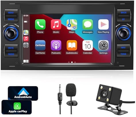 Autoradio per Ford Fiesta, Focus, Fusion, Mondeo, Kuga, Galaxy, C-MAX, S-MAX, Transit, Connect (2003-2012) con Carplay e Android Auto Wireless, Schermo Tattile, Bluetooth navegador GPS