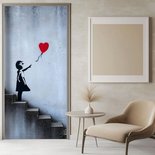 3D Türaufkleber 86x200 cm Straßengraffitikunst Tür Türtapete Wandbild, Selbstklebend PVC Wasserdicht Abnehmbar Grau TürPoster Wohnzimmer Schlafzimmer Küche Büro Dekoration