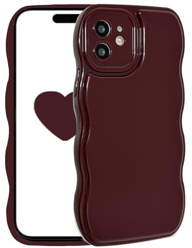 Riccase for iPhone 11 Case Cute Wave Frame Phone Case, Shockproof Solid TPU Protective Bumper Cover for Women Girls, Wine Red