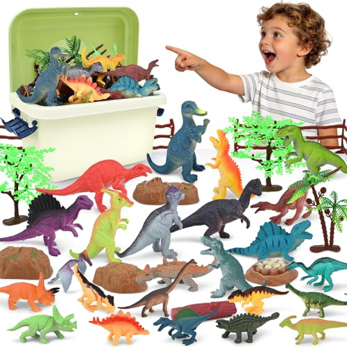 BURIESUR 34PCS Dinosaur Toys for Kids 3-5 with Storage Box,Realistic Dinosaur Figures for Kids 3-5 Years Old,Birthday Gift for Boys Girls