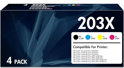 203X 203A Kompatible für HP 203X Toner Set für HP Color LaserJet Pro MFP M281fdw M281fdn M281cdw M280nw M254dw M254dn M254nw CF540X Tonerkartusche (Schwarz Cyan Gelb Magenta , 4er-Pack)