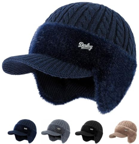 Gafutozm Therm Mütze Damen Herren, 2026 Winter Wärme Komfort Leicht 3-in-1 Strickmütze mit Schirm Ohrenklappen Kunstfellfutter