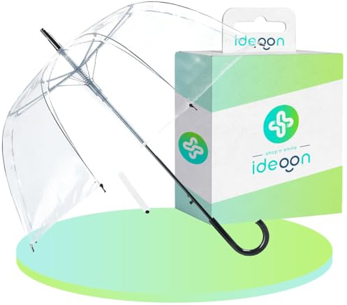 Ideoon Transparenter Regenschirm mit Automatik, 85 cm Durchmesser, klarer Glockenschirm für Damen & Herren, robuster Stockschirm mit Einhand-Öffnung