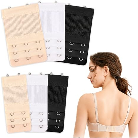 Muexoee Elastic Bra Extenders for Women, 2 Hooks 3 Hooks Underwear Band Extension Buckles, Soft Durable Cotton Bra Strap Extensions in Black White Skin