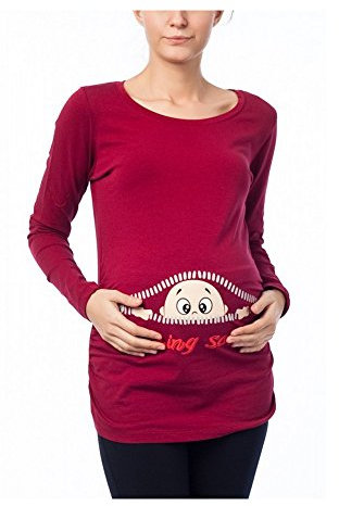 Coming Soon - Lustige witzige süße Umstandsmode Umstandsshirt Sweatshirt Schwangerschaftsshirt mit Motiv für die Schwangerschaft, Langarm (Weinrot, X-Large)