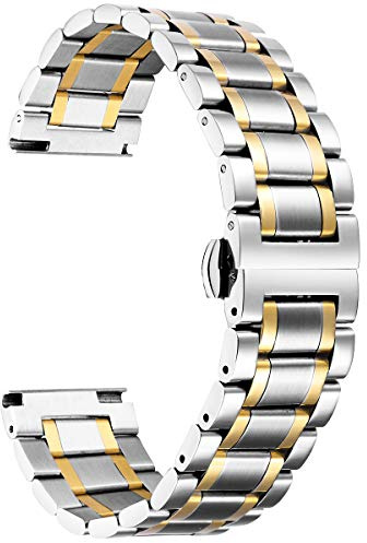 BINLUN Edelstahl Uhrenarmband 12/14/16/18/19/20/21/22/24mm Metall Ersatzarmband für Smartwatch Schnellwechsel, gerades & gebogenes Ende Damen&Herren