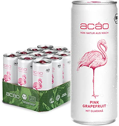 acáo Pink Grapefruit, Bio-Erfrischungsgetränk mit Guaraná (12 × 250 ml Dose) – die gesunde Alternative zu Energy Drinks – kalorienarm, bio & vegan