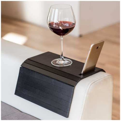 Sofa Armablage Tisch Couch Nachttisch Holz Untersetzer Kaffeetasse Faltbare Armlehne Caddy Endschutz Klappbar Wohnzimmer Möbel Matte TV Stuhl Tische Tabletts (Painted black with phone holder)