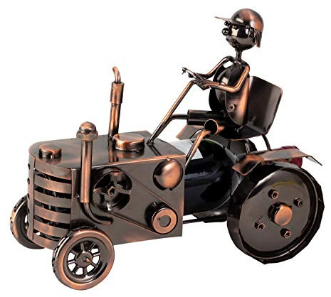 Lifestyle & More Moderner Weinflaschenständer Flaschenhalter Traktor aus Metall kupferfarben Höhe 25 cm Länge 29 cm