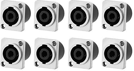 Dekomusic 8 Pack SpeakOn Panel Mount Socket Rectangle(Square), 4 Pole Audio Speaker Jack Twist Lock Compatible with Neutrik Speakon NL4MP, NL4MPR, NL4FC, NL4FX, NLT4X, NL4 Series, NL2FC, NL2