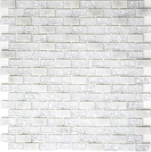 Mosaik Mosaik - Carrelage translucide - Blanc - Brique en verre - Pour salle de bain - Décoration murale - 10 tapis de mosaïque