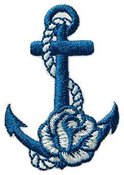 Monoquick Bügelbild Aufnäher Patch Applikation zum Aufbügeln Maritim Anker Mir Rose blau 3,0 x 4,5 cm