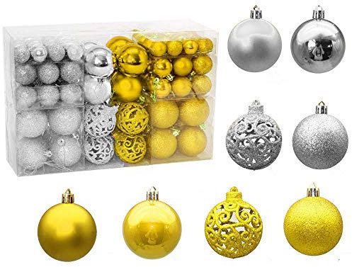 Nicole Knupfer 100 Stück Weihnachtskugeln 3cm 4cm 6cm, Kunststoff Christbaumkugeln Set Weihnachtsdeko Weihnachtsbaum Anhänger Christbaumschmuck Weihnachten Anhänger (Gold + Silber)