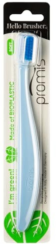 promis brush nachhaltige Zahnbürste aus nachwachsenden Rohstoffen | Bioplastik | weiche 6750 Borsten | recycelte Verpackung | made in Germany | Italian Design (singlepack, ocean blue)