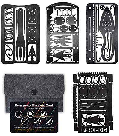PSKOOK Survival Multitoolkarte Notfall Camping Tool EDC Kit in Ihrer Brieftasche Outdoor Hunting Fishing Wanderausrüstung (Schwarz Set)