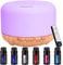 Difusor de aceites Esenciales, difusor de Aromas de 450 ml, Incluye 6 aceites Esenciales Puros de 10 ml, humidificador, difusor Ideal para aromaterapia con Modo de Niebla Regulable y LED de 7 Colores