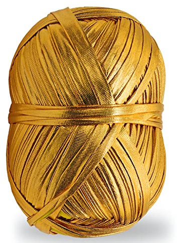 NOTIONSLAND 200 g Metallic-T-Shirt-Garn, Glanzgarn, Metallic-Strickgarn, glänzendes T-Shirt-Garn, Metallic-Garn für Häkeltaschen, Gold